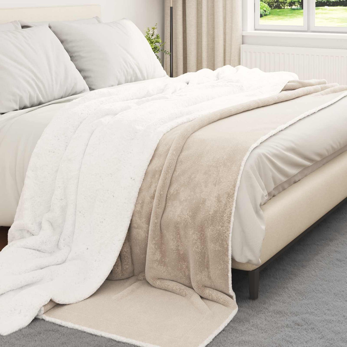 Vidaxl coperta in pile beige 220 x 240 cm
