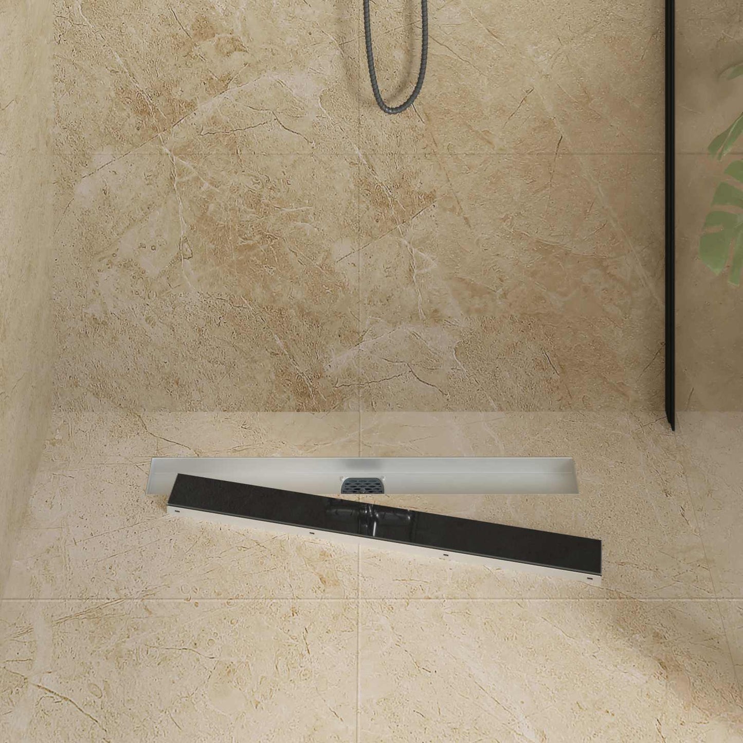 Vidaxx tapa de cristal para desagüe de ducha con sifón 360° negro 70 cm