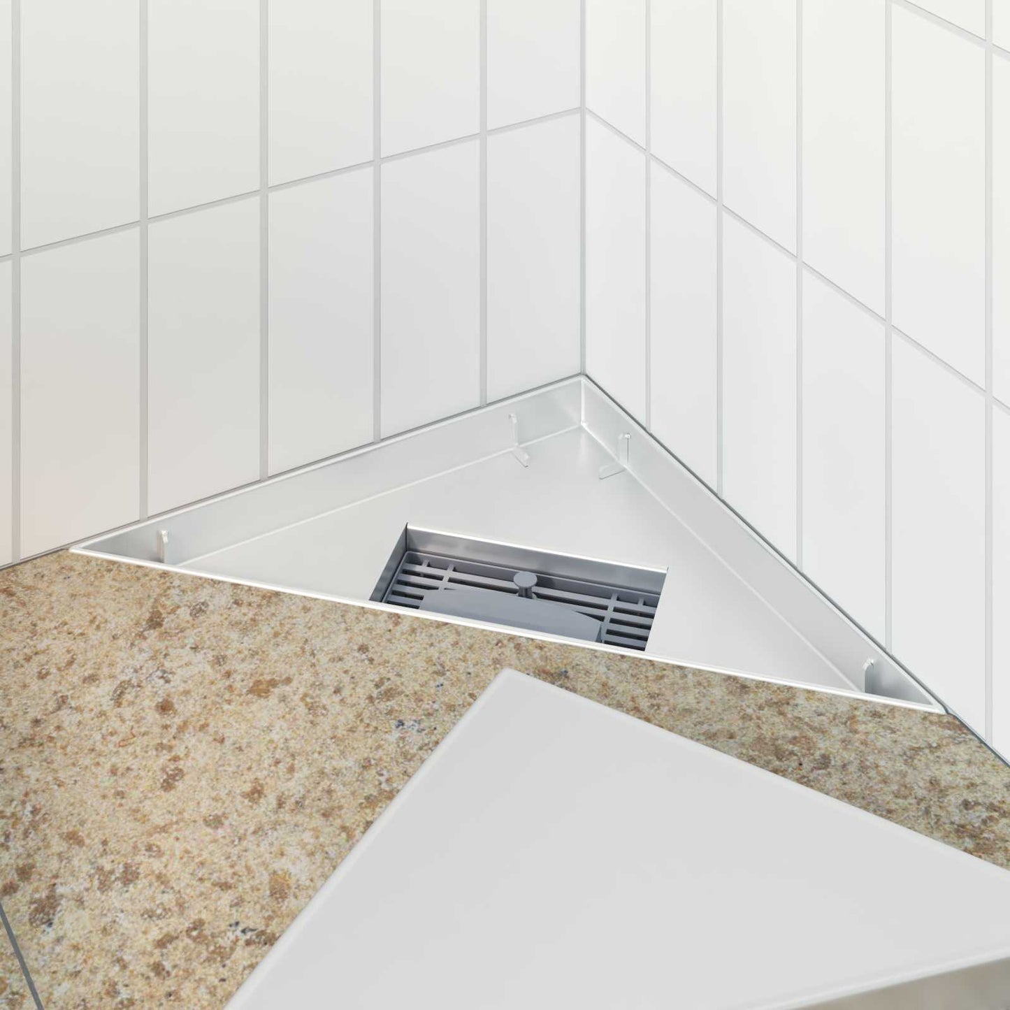 VidaXL Scarico doccia triangolare 2 in 1 argento 32 x 32 x 7,5 cm