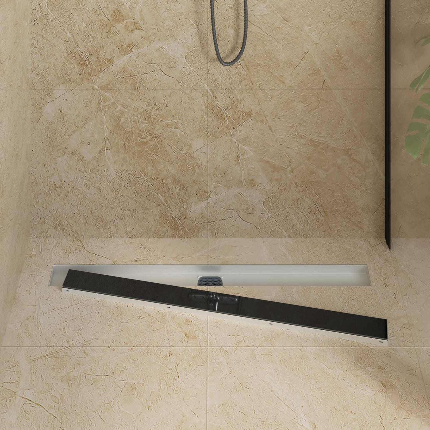 Vidaxx tapa de cristal para desagüe de ducha con sifón 360° negro 90 cm