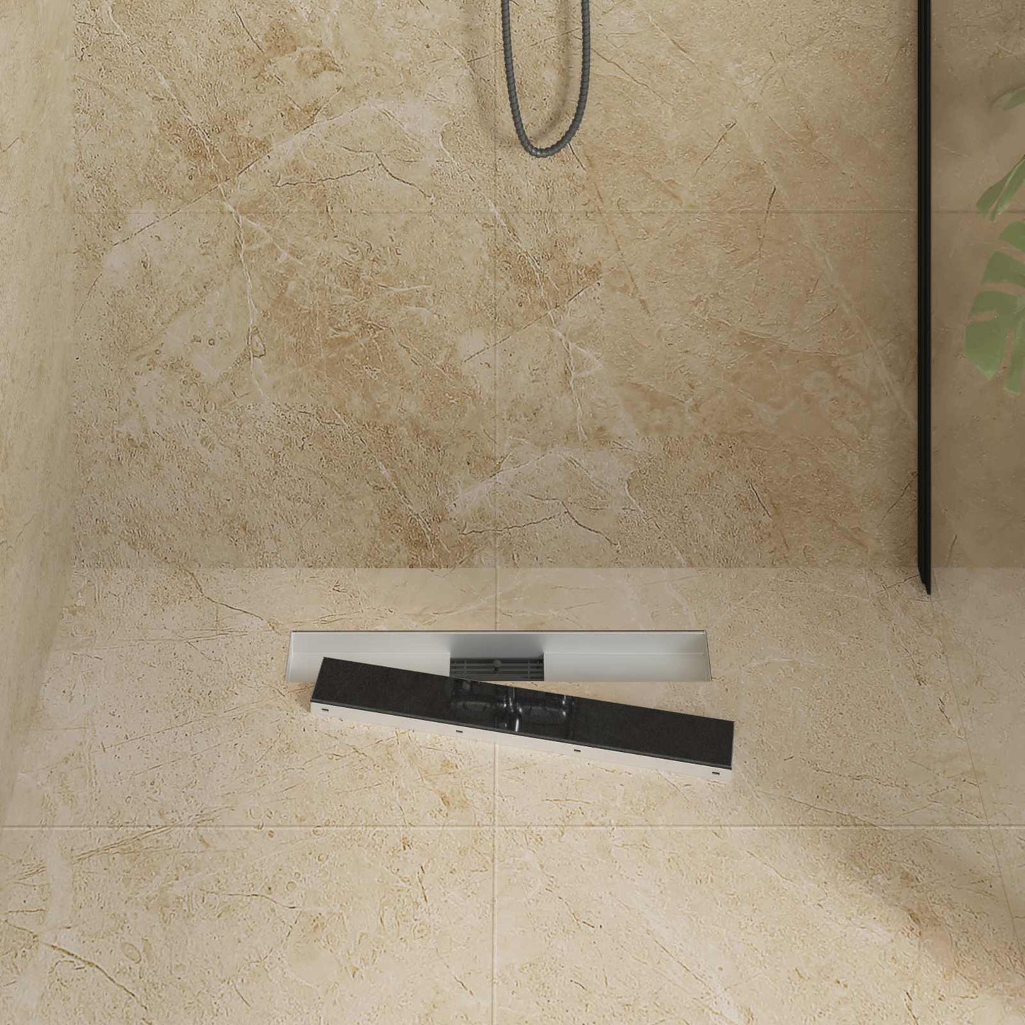 Vidaxxl desagüe de ducha con tapa de cristal negro 60 cm acero inoxidable 304