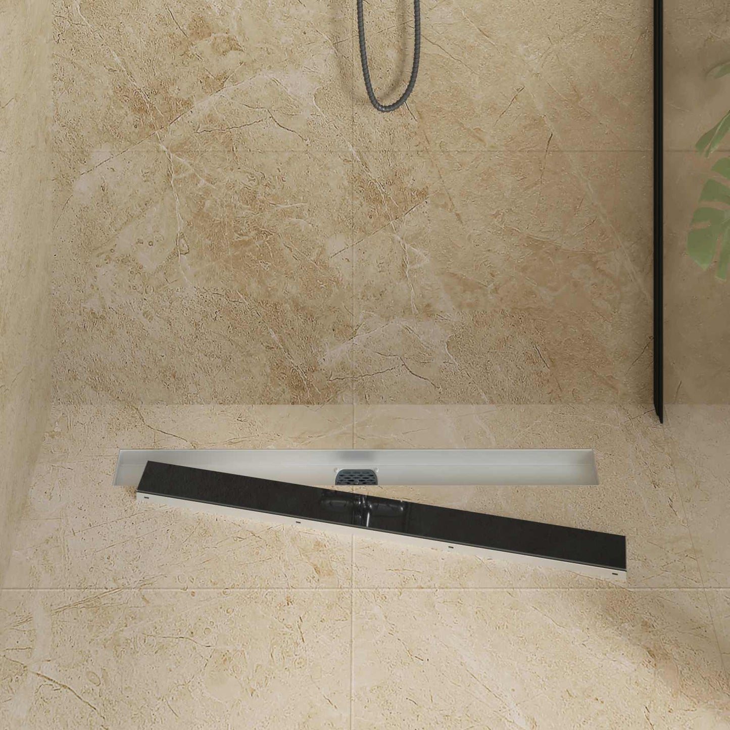 Vidaxx tapa de cristal para desagüe de ducha con sifón 360° negro 80 cm