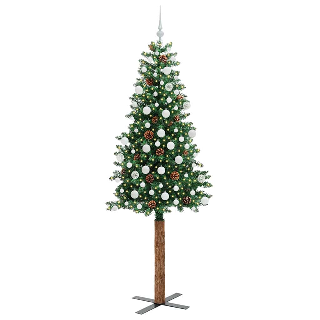 Vidaxx slim albero di Natale verde 210 cm in PVC e legno di pino massiccio