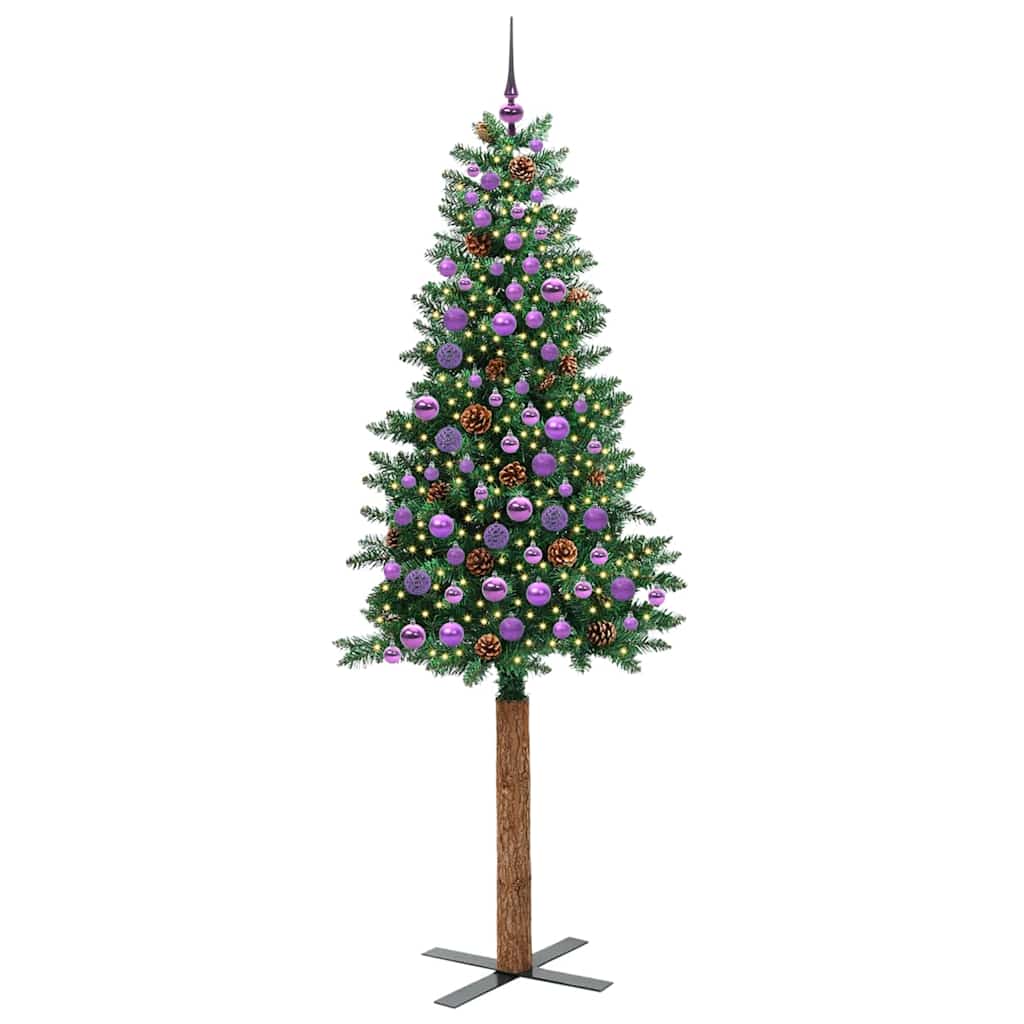Vidaxx slim albero di Natale verde 210 cm in PVC e legno di pino massiccio