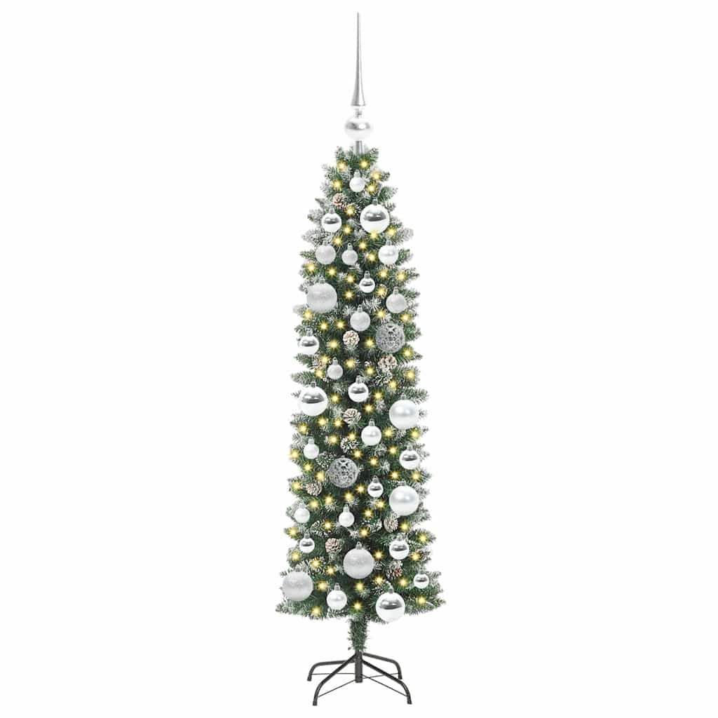 Vidaxx albero di Natale artificiale sottile con 150 LED verdi e bianchi 120 cm