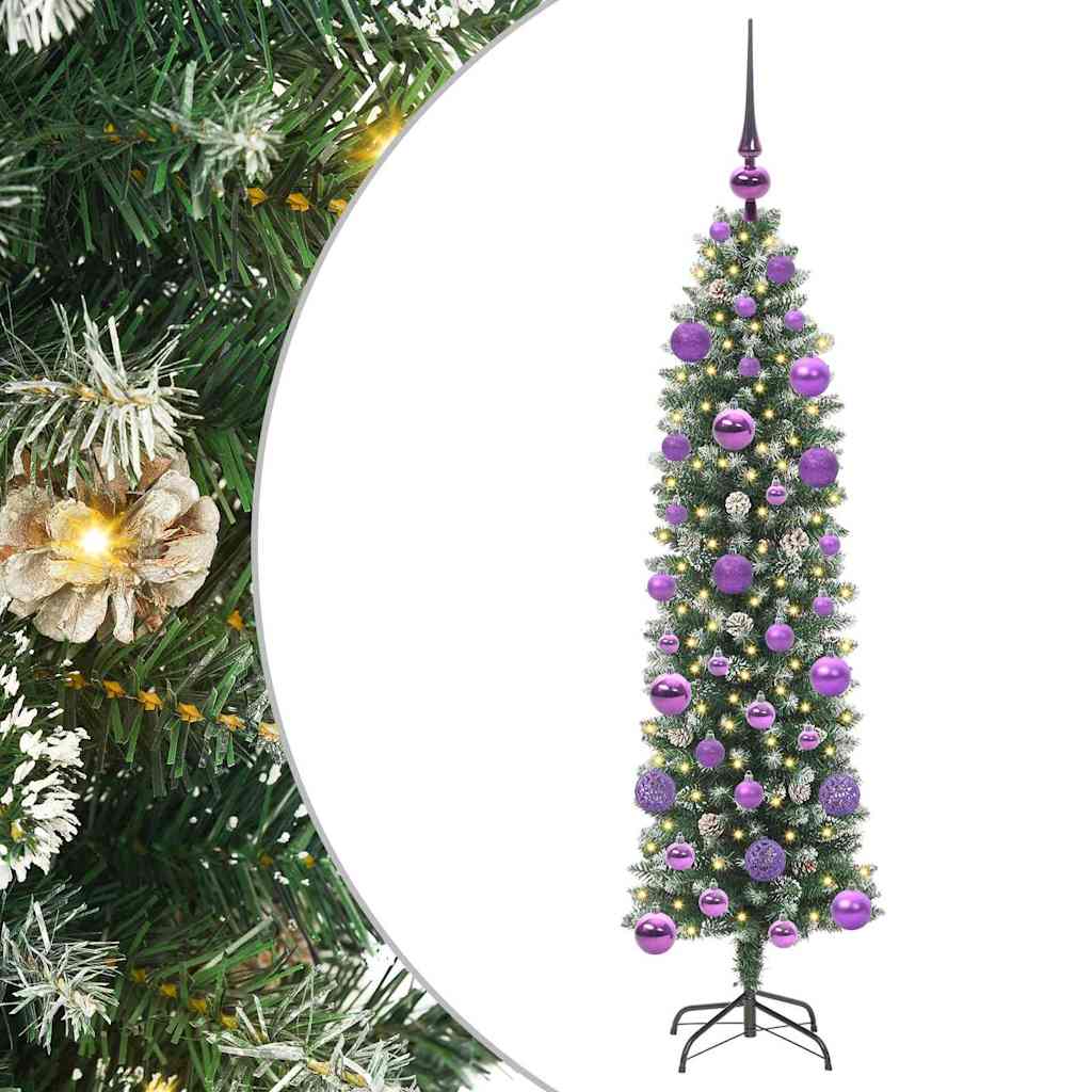Vidaxx albero di Natale artificiale sottile con 150 LED verdi e bianchi 120 cm