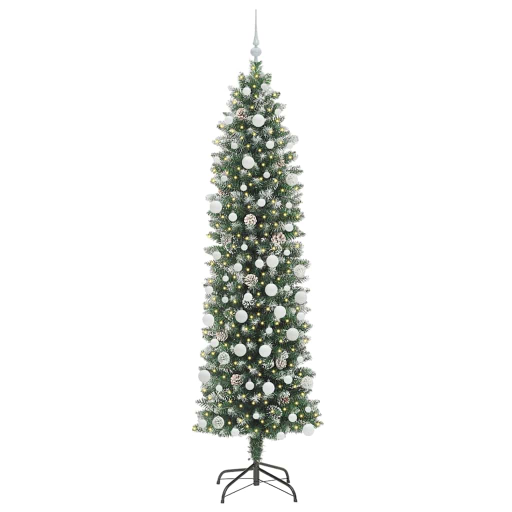 Vidaxx albero di Natale artificiale sottile con 300 LED verdi e bianchi 210 cm