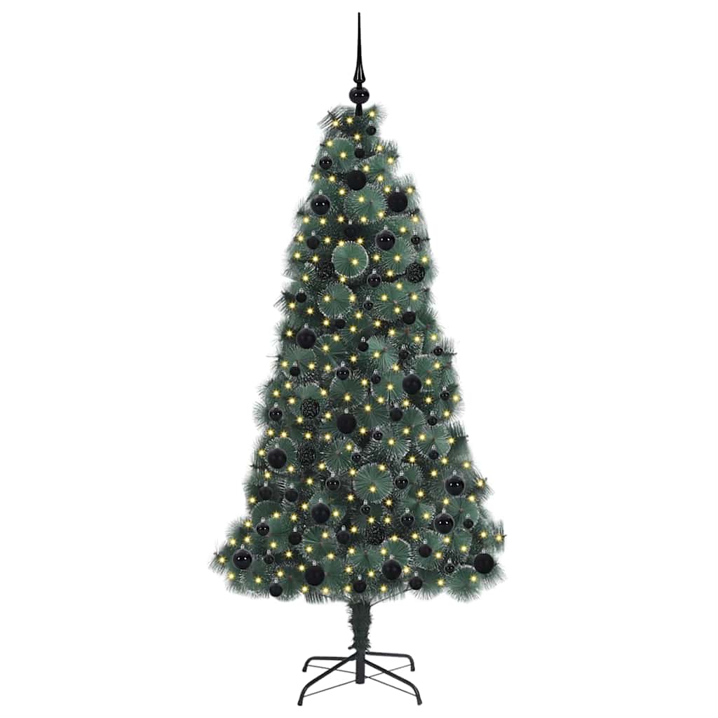 VidaXL árbol de Navidad artificial con iluminación y juego de bolas tapa verde 180 cm