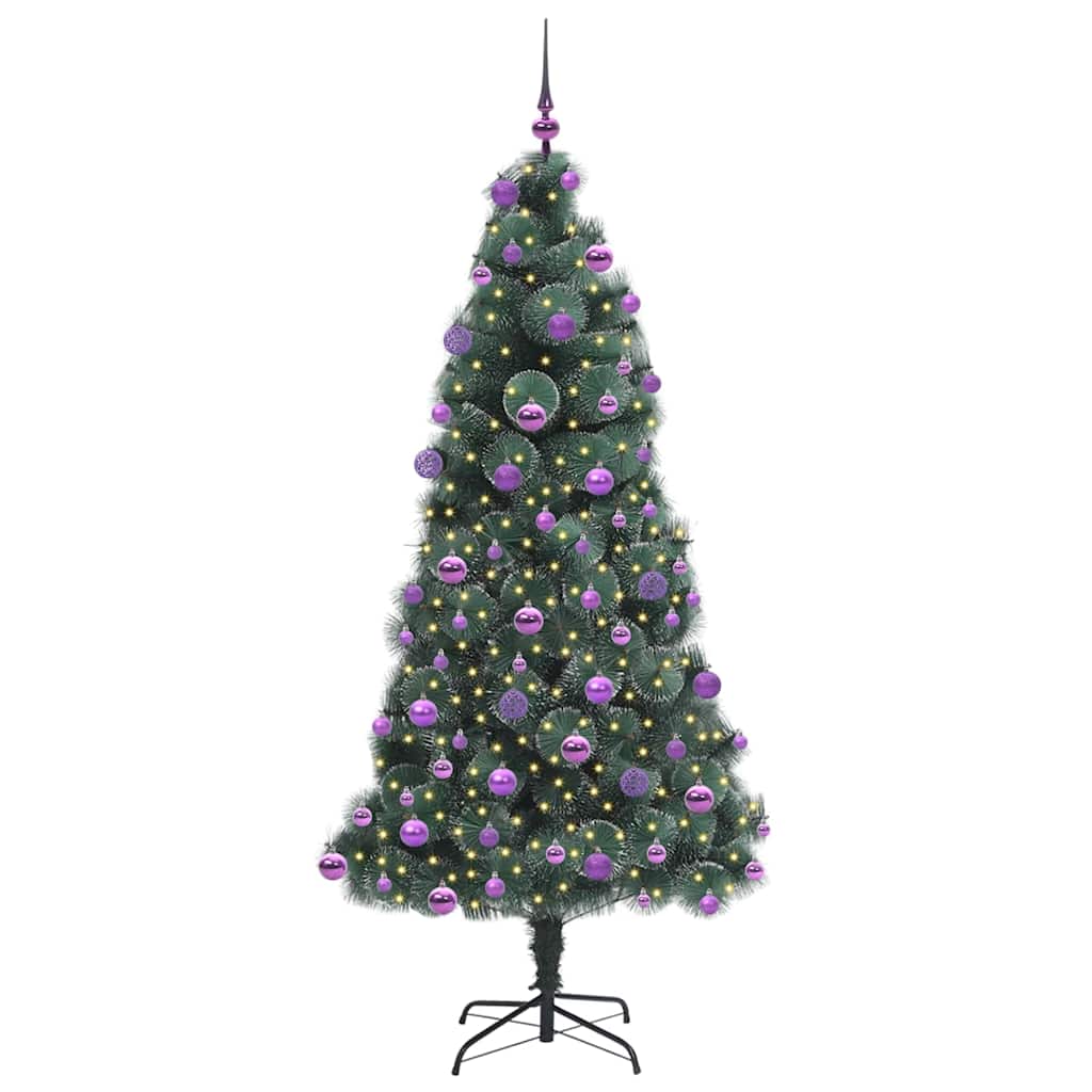 Vidaxx árbol de Navidad artificial con iluminación y juego de bolas tapa verde 210 cm
