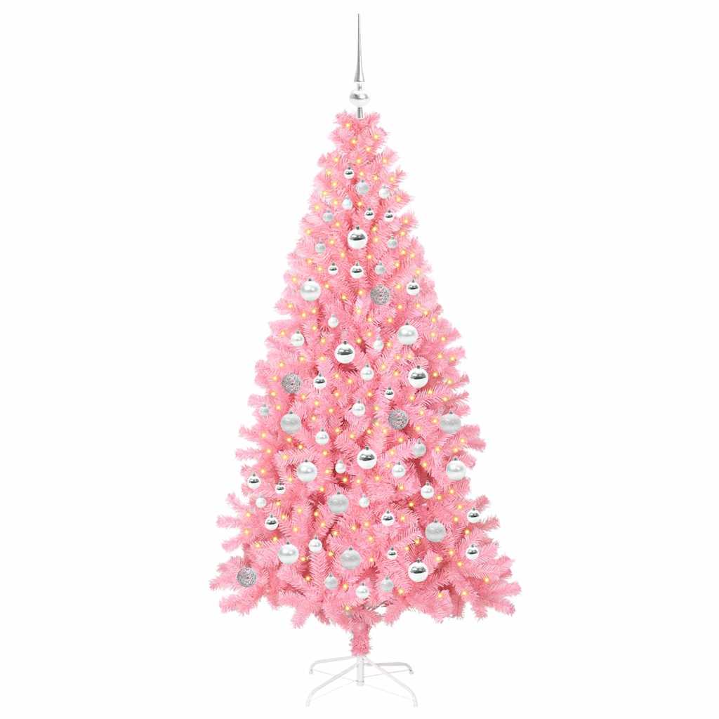 Vidaxl kerstboom met 300 led met standaard roze 180 cm pvc