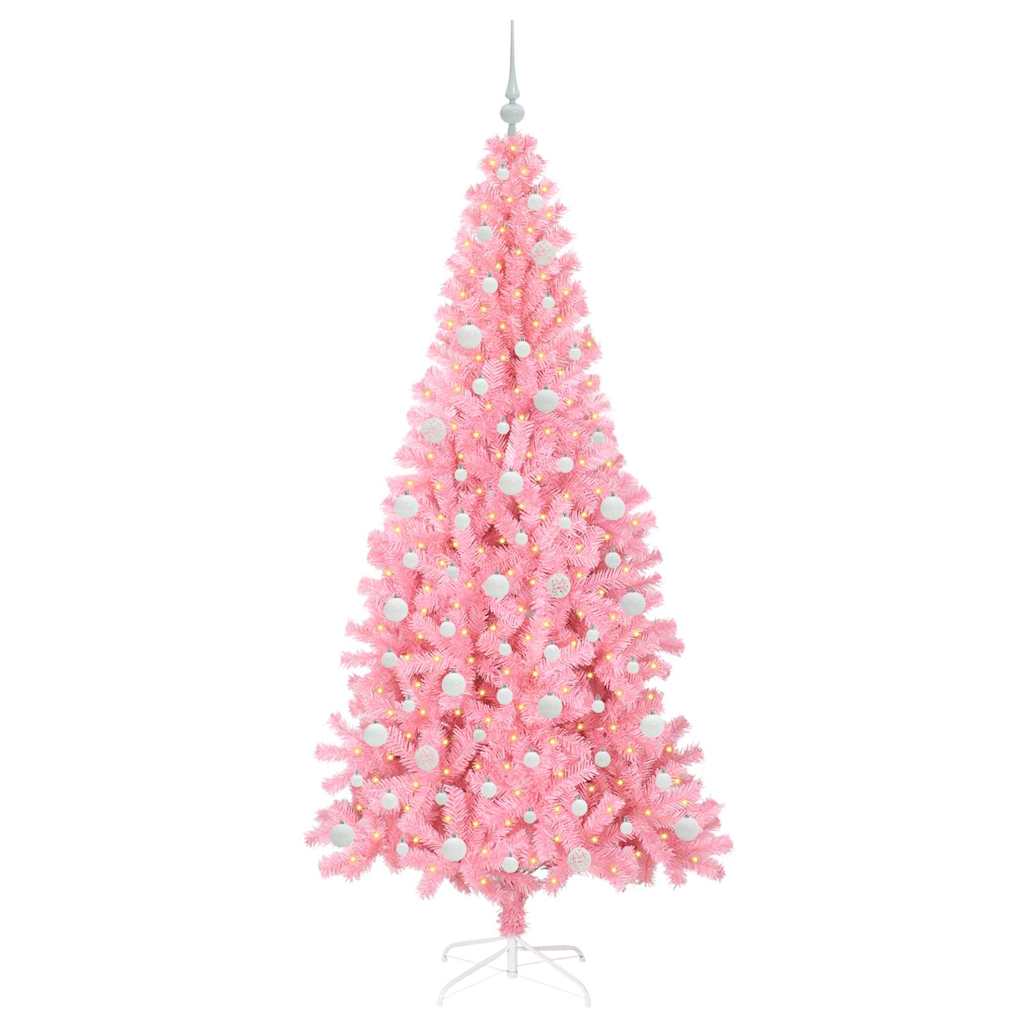 Vidaxl kerstboom met 300 led met standaard roze 210 cm pvc