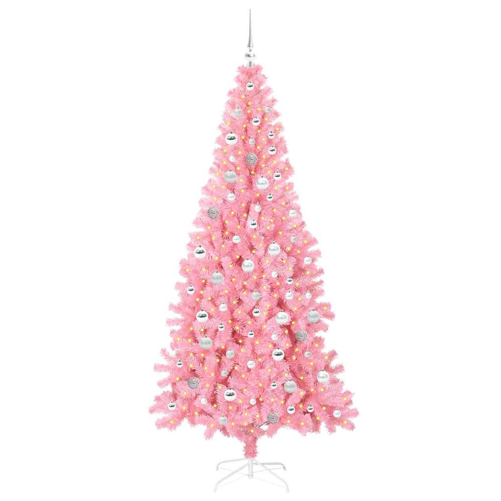 Vidaxl kerstboom met 300 led met standaard roze 210 cm pvc