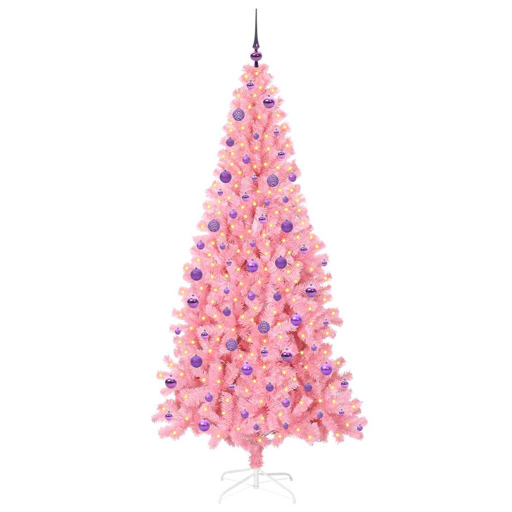 Vidaxl kerstboom met 300 led met standaard roze 210 cm pvc