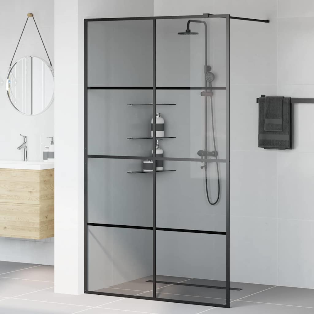 Vidaxl inloop douche wand zwart 115 x 195 cm gehard glas