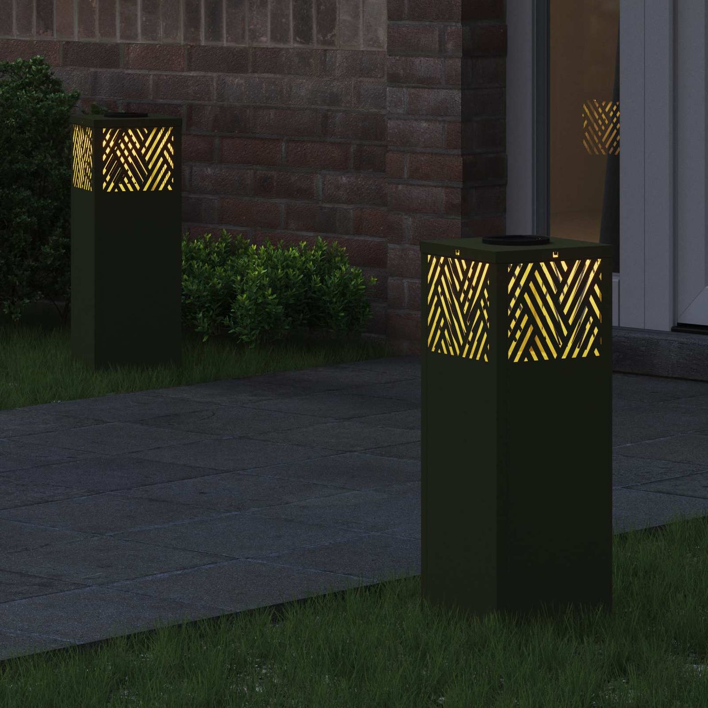 Vidaxl solar led pad licht 2 pcs olijf groen koudgewalst staal