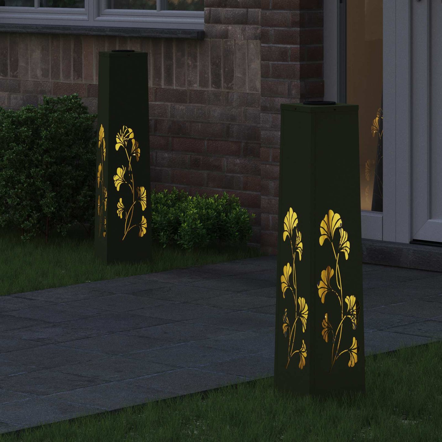 Vidaxl solar led pad licht 2 pcs olijf groen koudgewalst staal