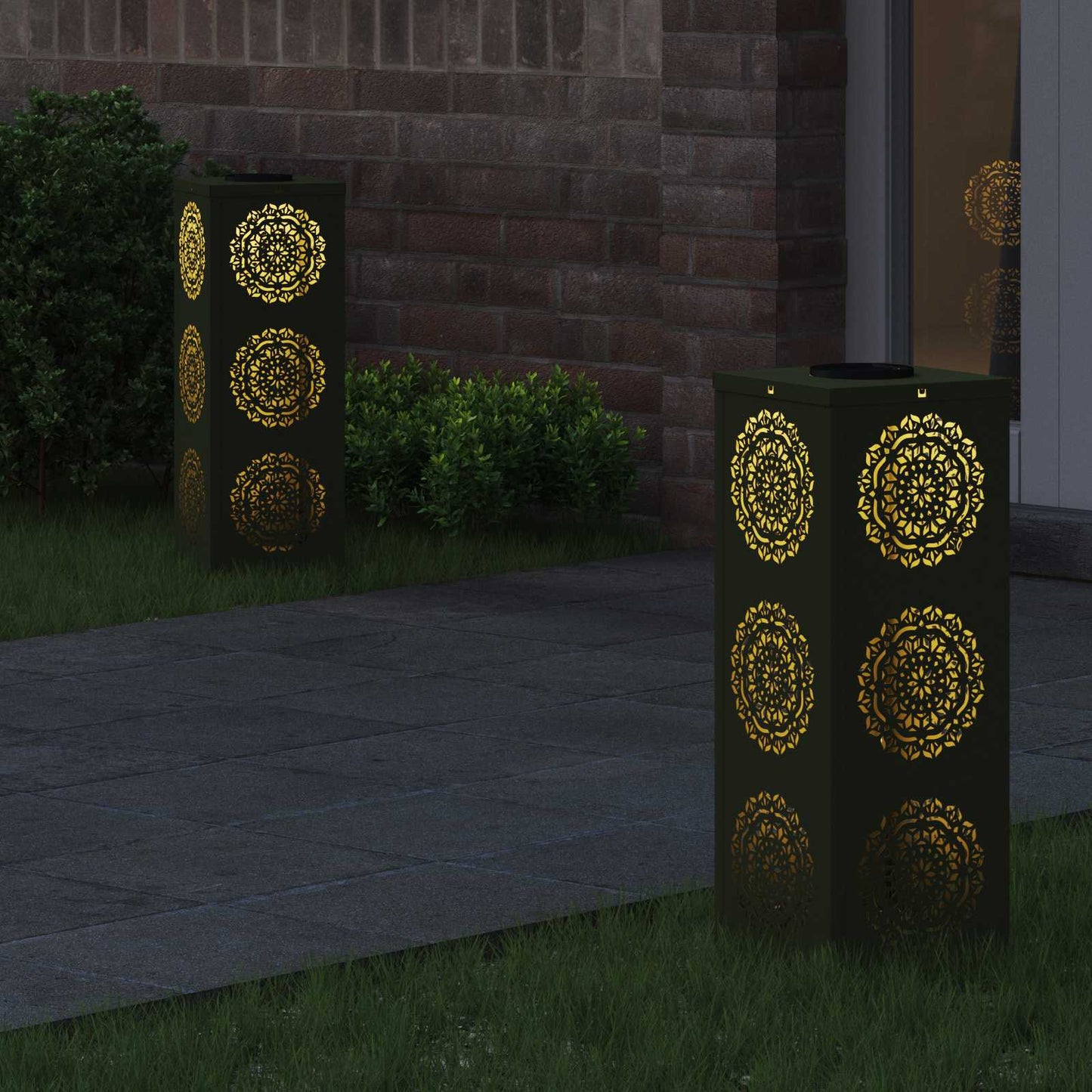 Vidaxl solar led pad licht 2 pcs olijf groen koudgewalst staal