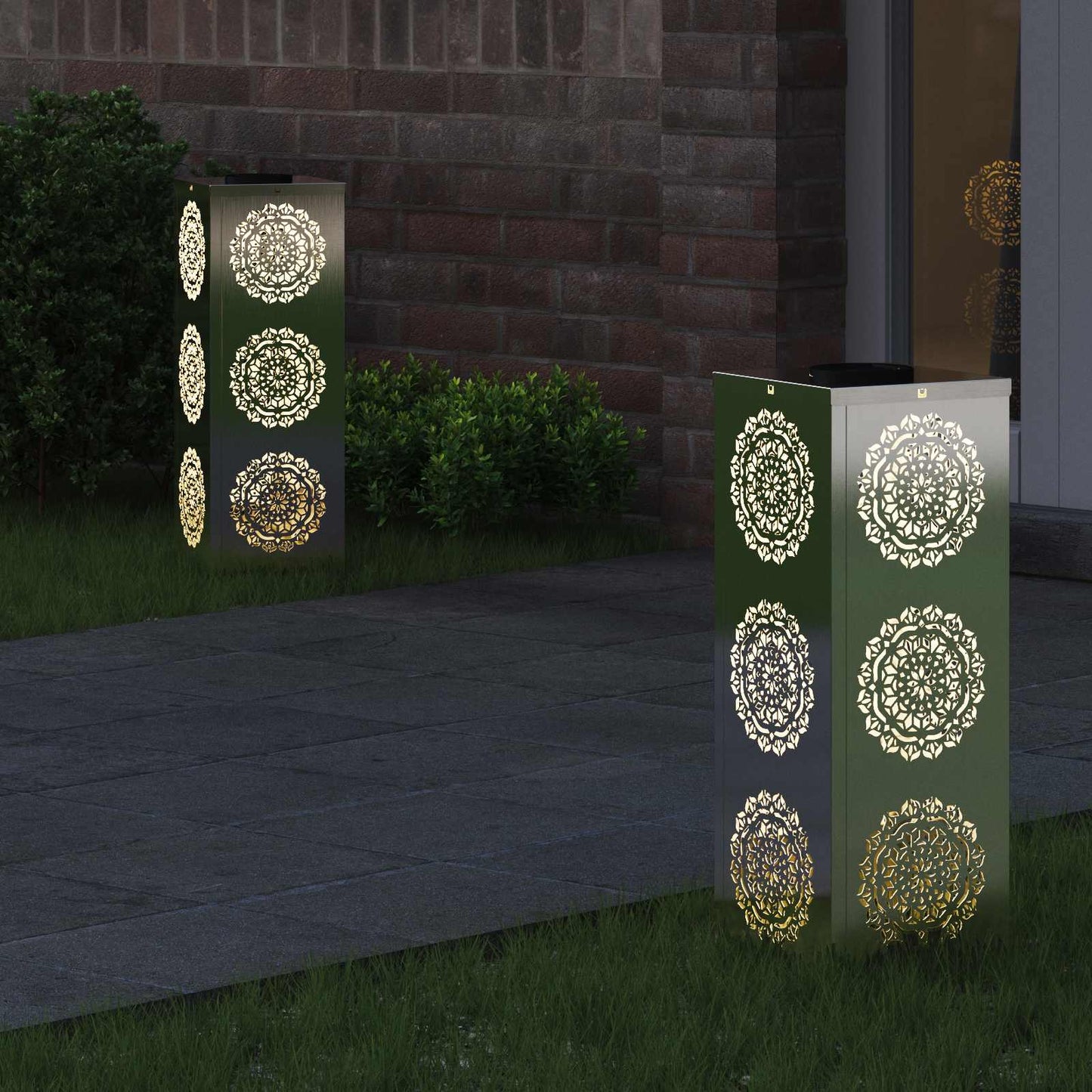 VidaXL lampione solare a led 2 pezzi in acciaio inossidabile argento