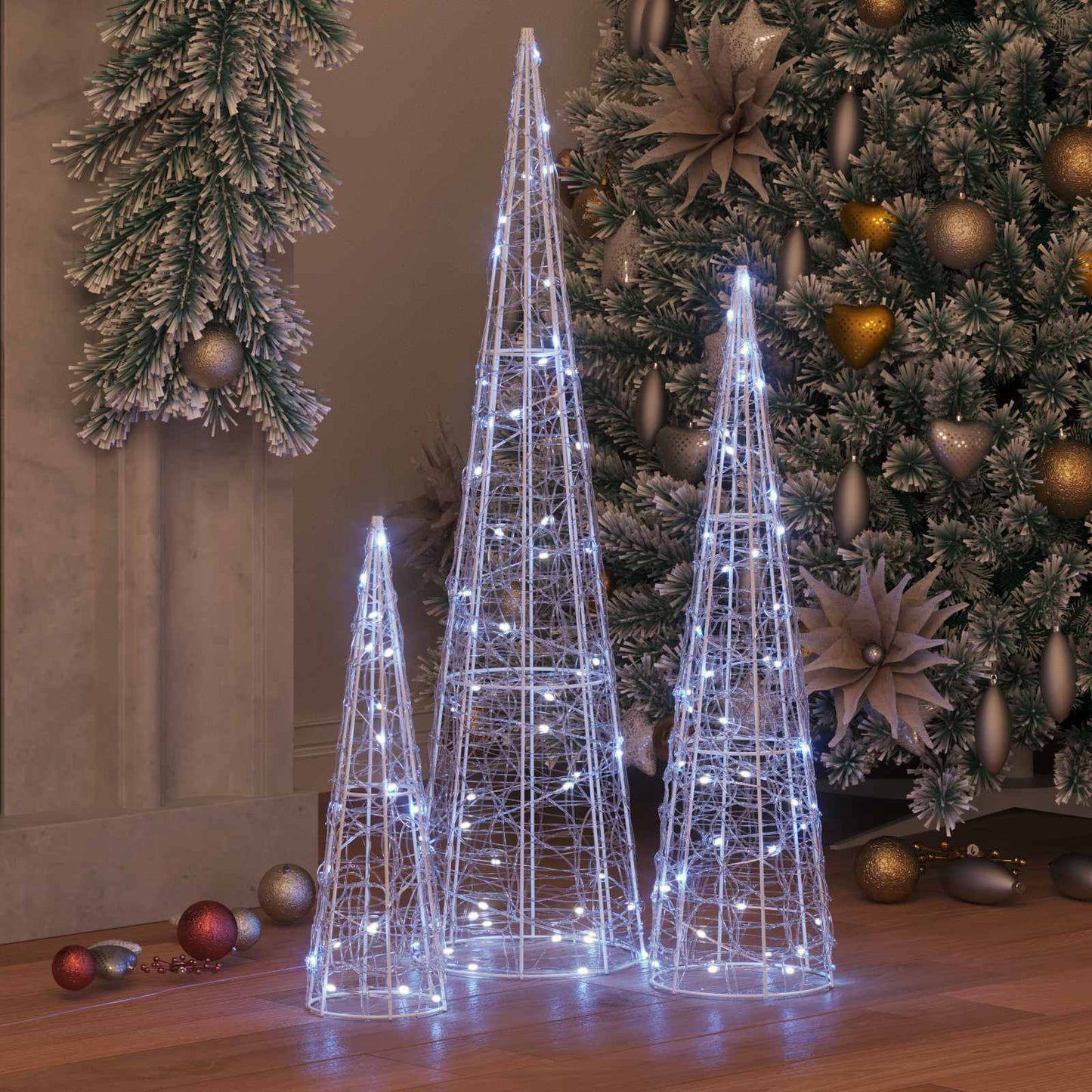 VidaXL Árbol de Navidad con 90 LED 3 piezas blanco frío 20 x 20 x 80 cm acrílico