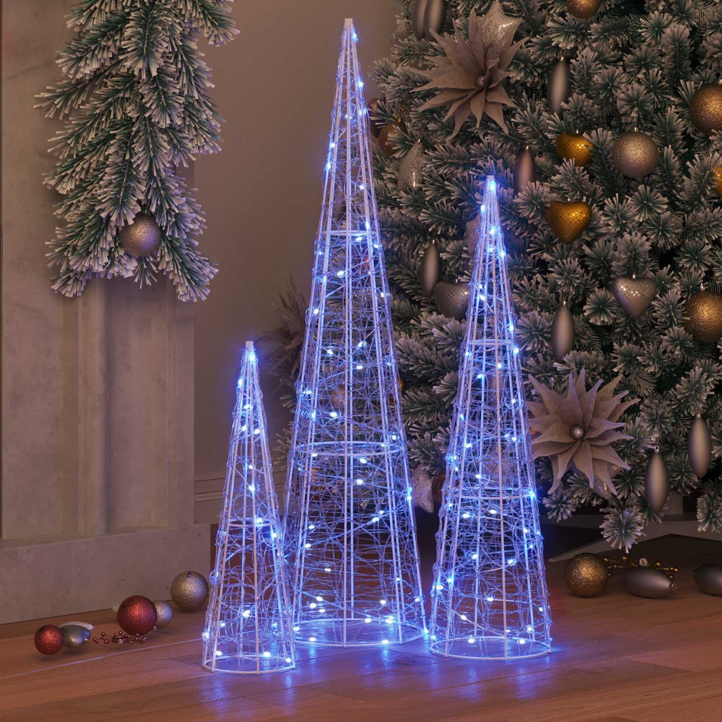 Vidaxl kerstboom met 90 led 3 pcs blauw 20 x 20 x 80 cm acryl