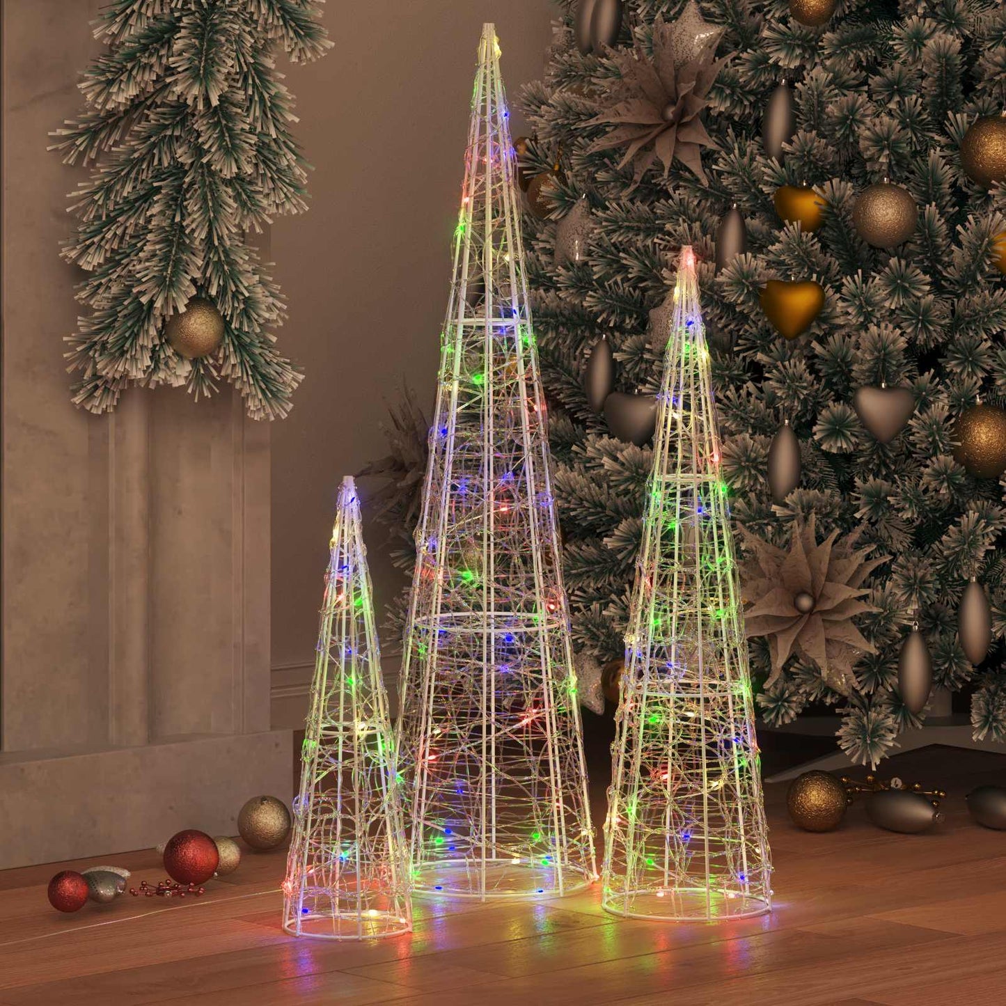 Vidaxx Árbol de Navidad con 90 LED 3 piezas multicolor 20 x 20 x 80 cm acrílico