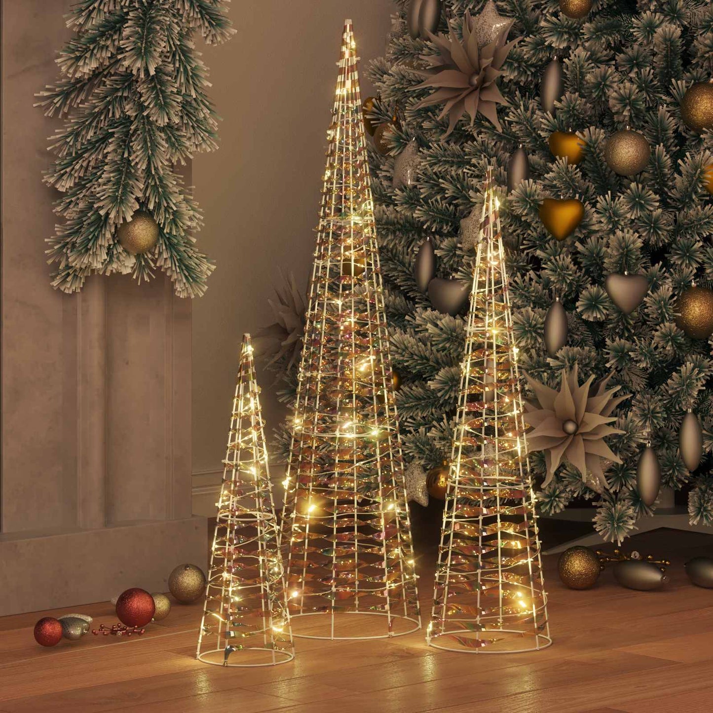 VidaXL Árbol de Navidad con 90 LED 3 uds blanco cálido 20 x 20 x 80 cm tapa