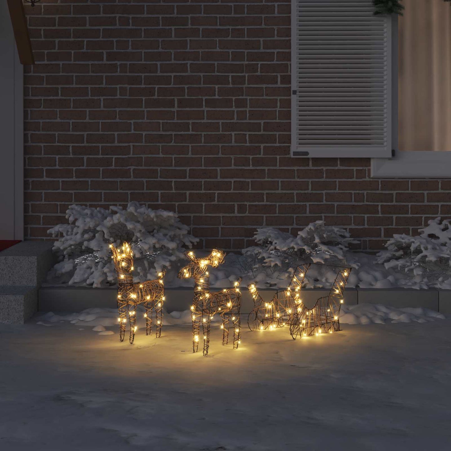 Vidaxx trineo de renos con 160 LED blanco cálido 53 x 28 x 33 cm ratán