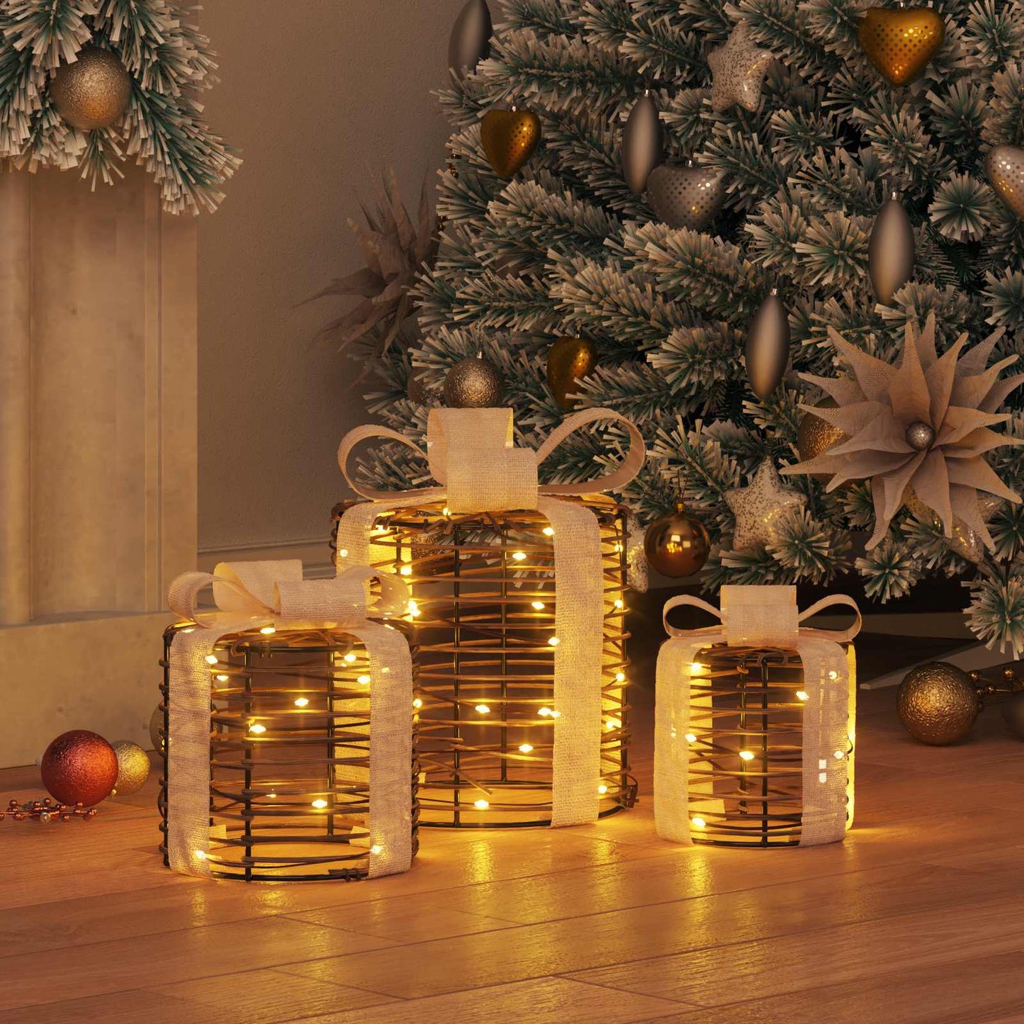 Confezione regalo Vidaxxl decorativa 3 pezzi in rattan bianco caldo 20 x 20 x 20 cm