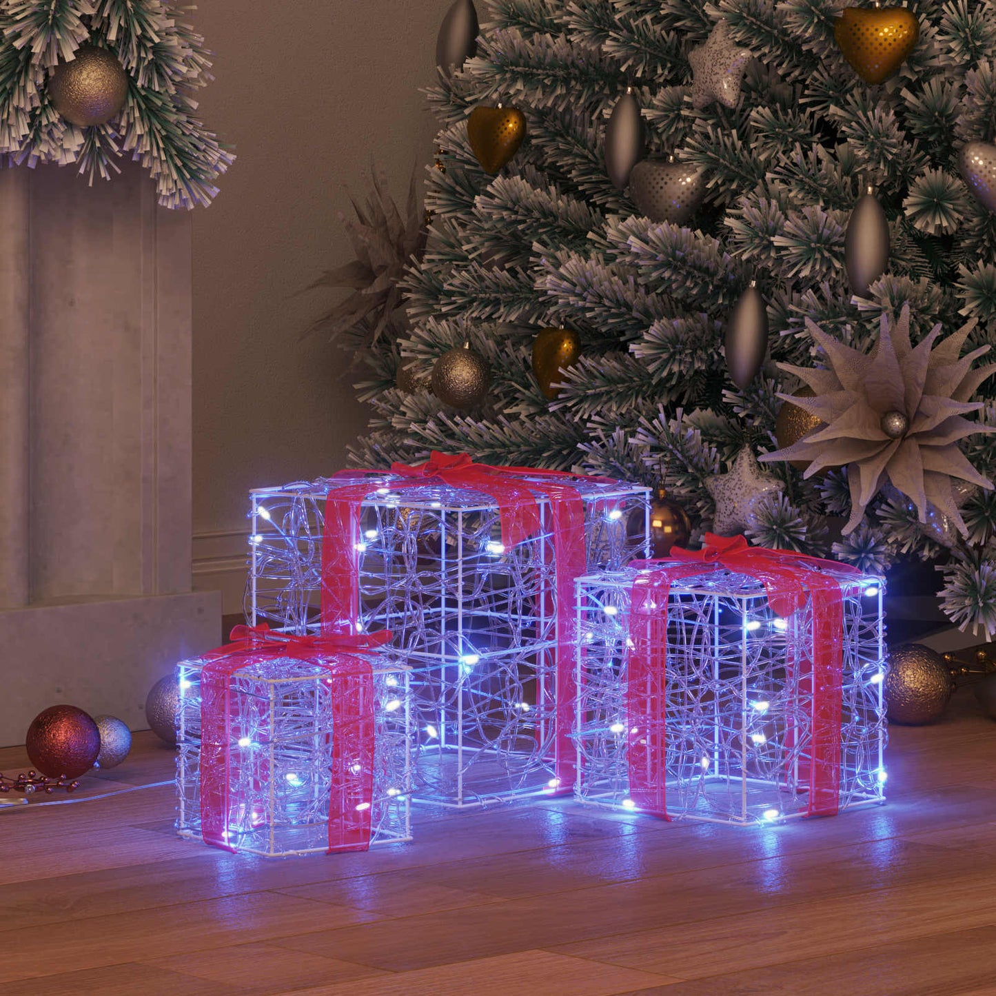 Vidaxxl caja de regalo con 60 LED 3 piezas azul 20 x 20 x 20 cm acrílico