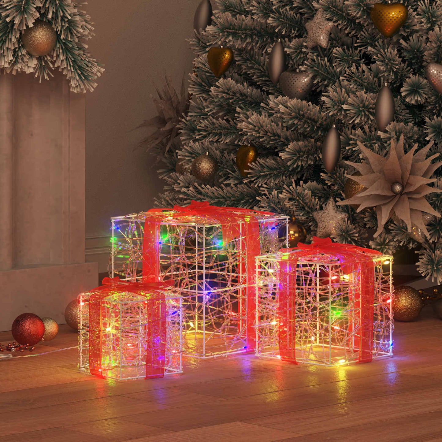 Vidaxxl caja regalo con 60 LED 3 piezas multicolor 20 x 20 x 20 cm acrílico
