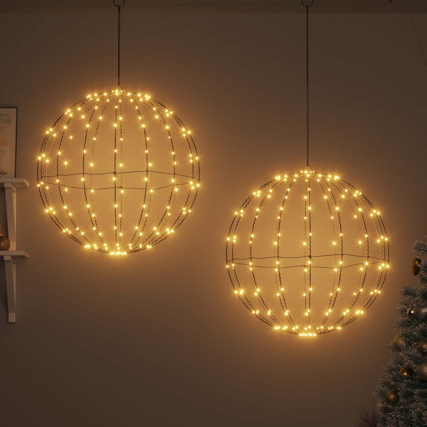Sfera Vidaxxl con 384 LED 2 pezzi bianco caldo 59,5 x 59,5 x 63 cm metallo