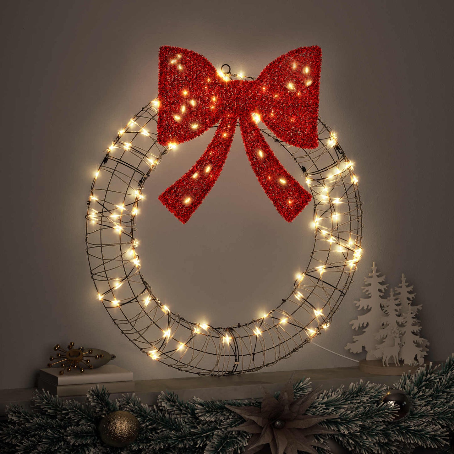 Corona vidaxx con 60 LED blanco cálido 76 x 76 x 8 cm ratán