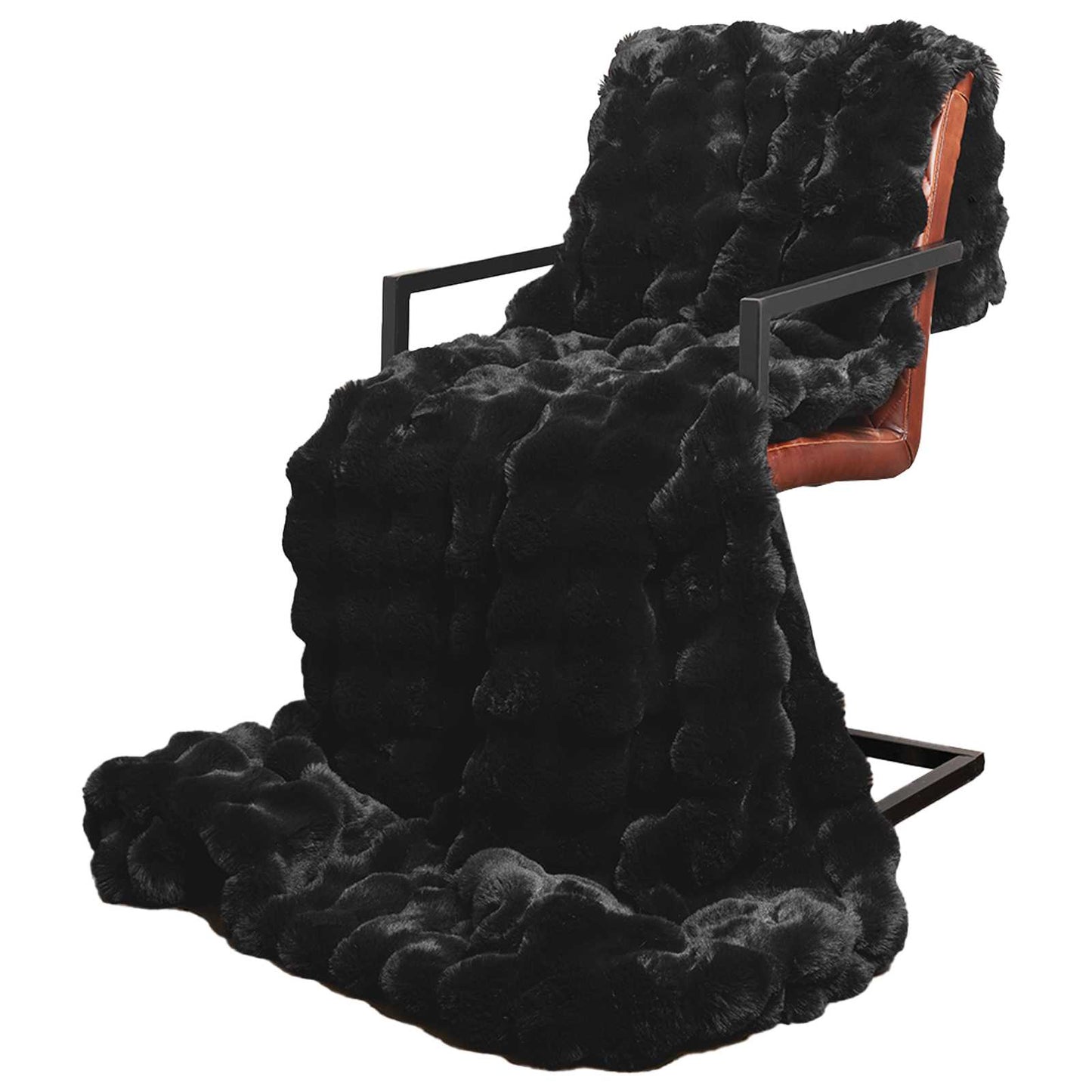 Vidaxl neppels konijnenbont deken olite zwart 220 x 240 cm polyester