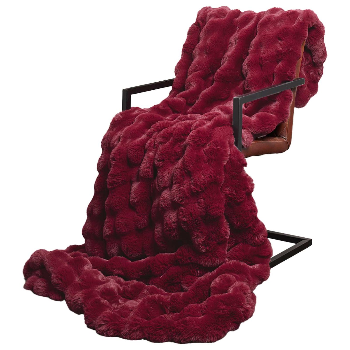 Vidaxl neppels konijnenbont deken olite 4 pcs bordeaux rood polyester