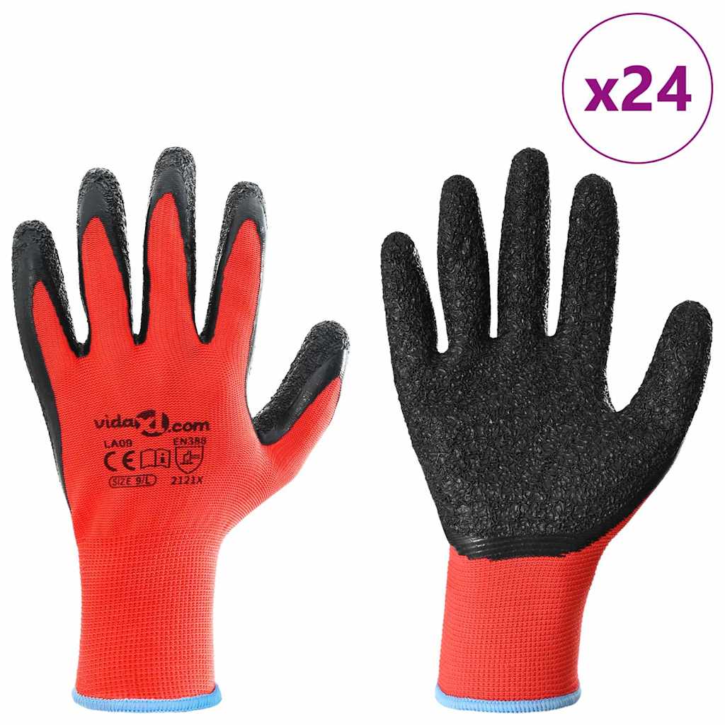 Vidaxl werkhandschoenen 24 pcs rood en zwart 9 l latexcoating
