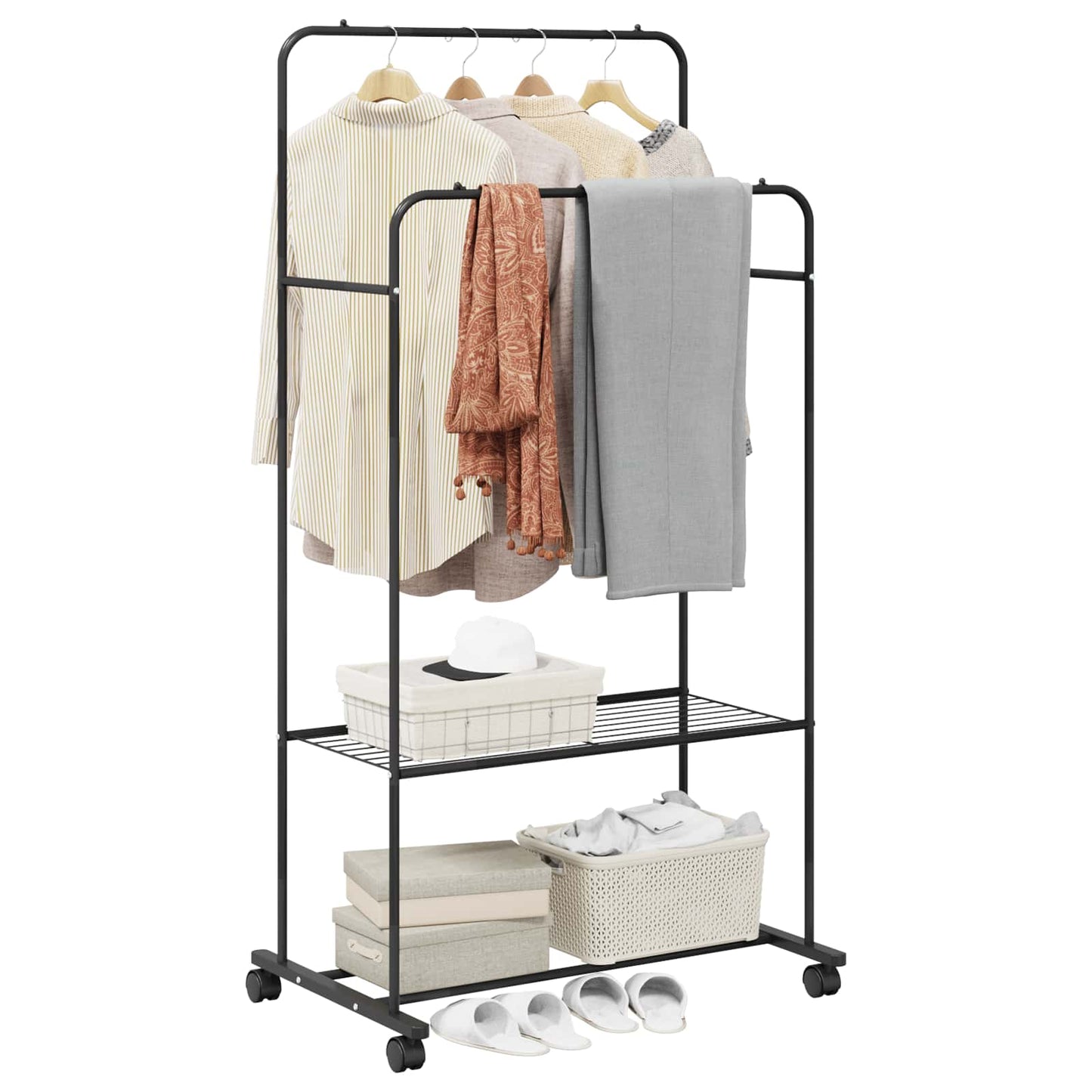 Appendiabiti Vidaxx con ripiano con ruota con contenitore nero 80 x 53 x 156 cm