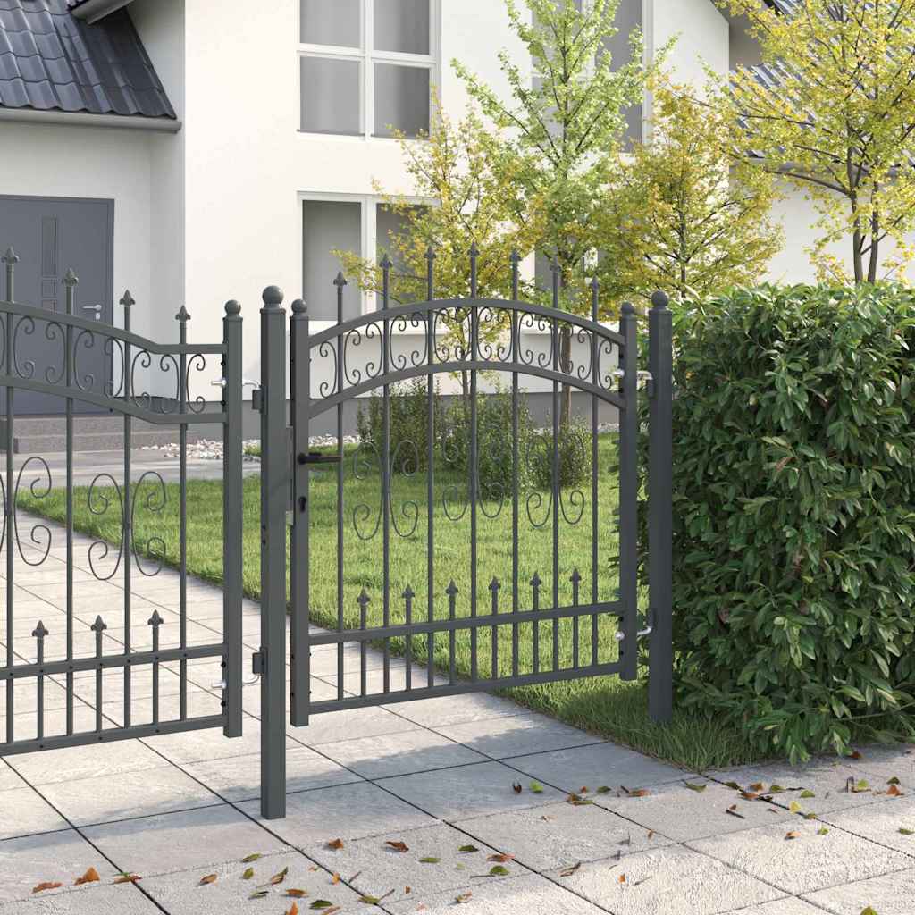 Vidaxl hekpoort met spear boven met slot grijs 103 x 100 cm staal
