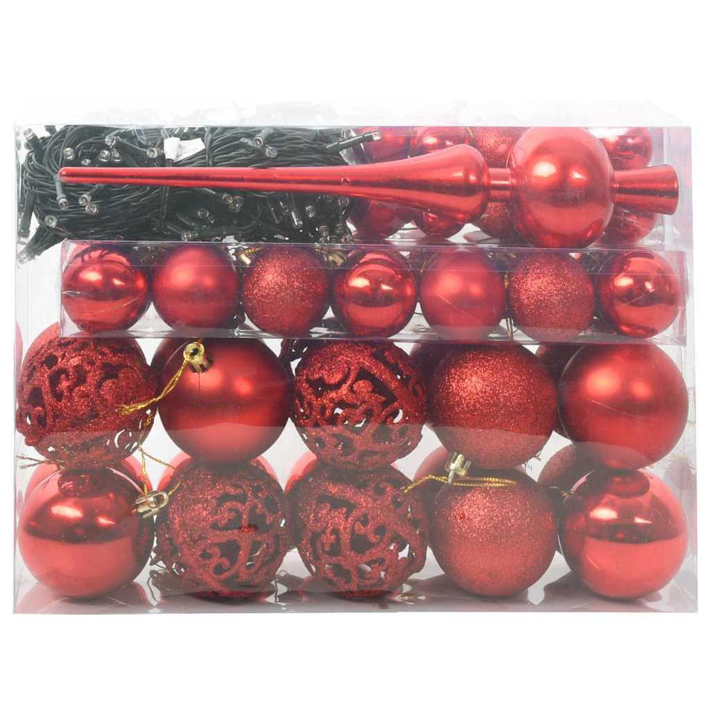 VidaXL set bolas navideñas con 150 LED 61 pzs plástico rojo