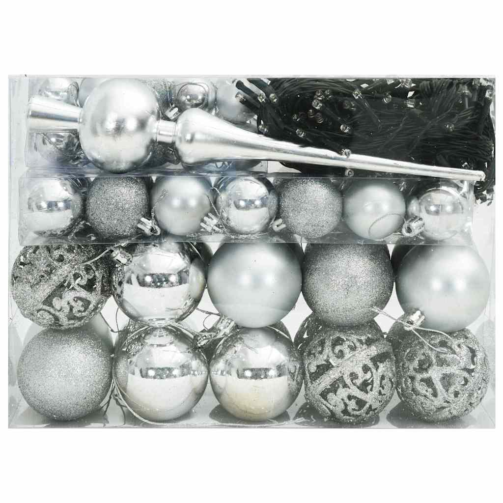 Vidaxl kerstbal set met 150 led 61 pcs zilver kunststof