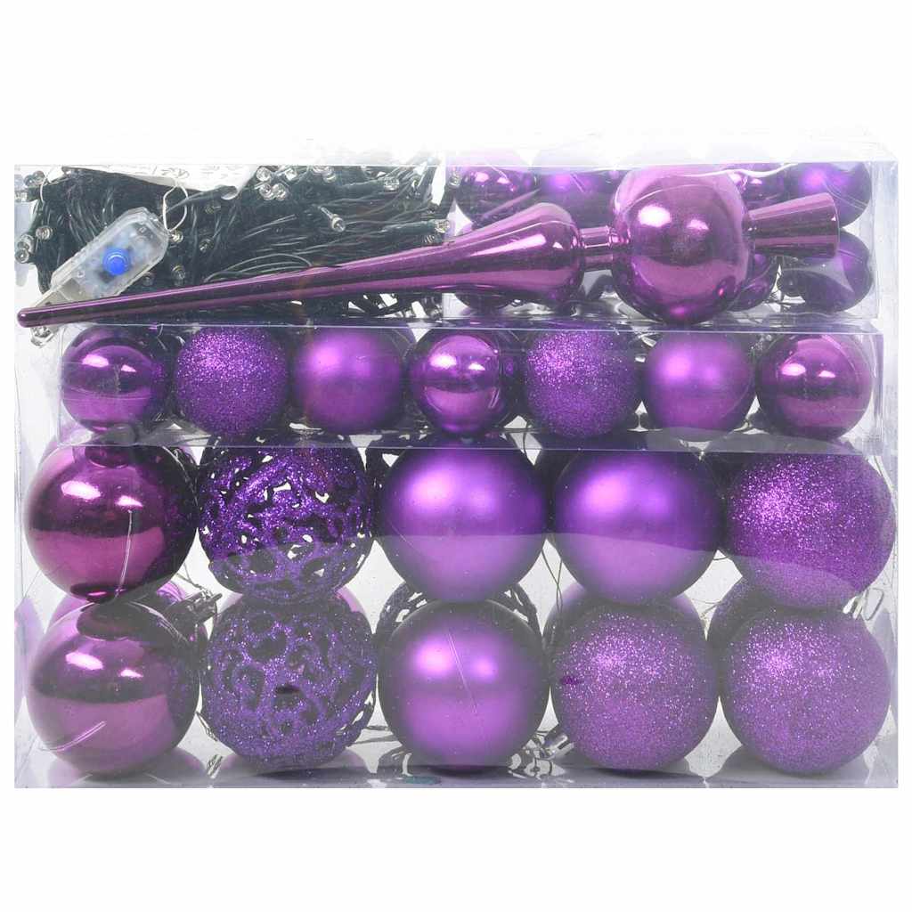 Vidaxl kerstbal set met 150 led 61 pcs lila kunststof