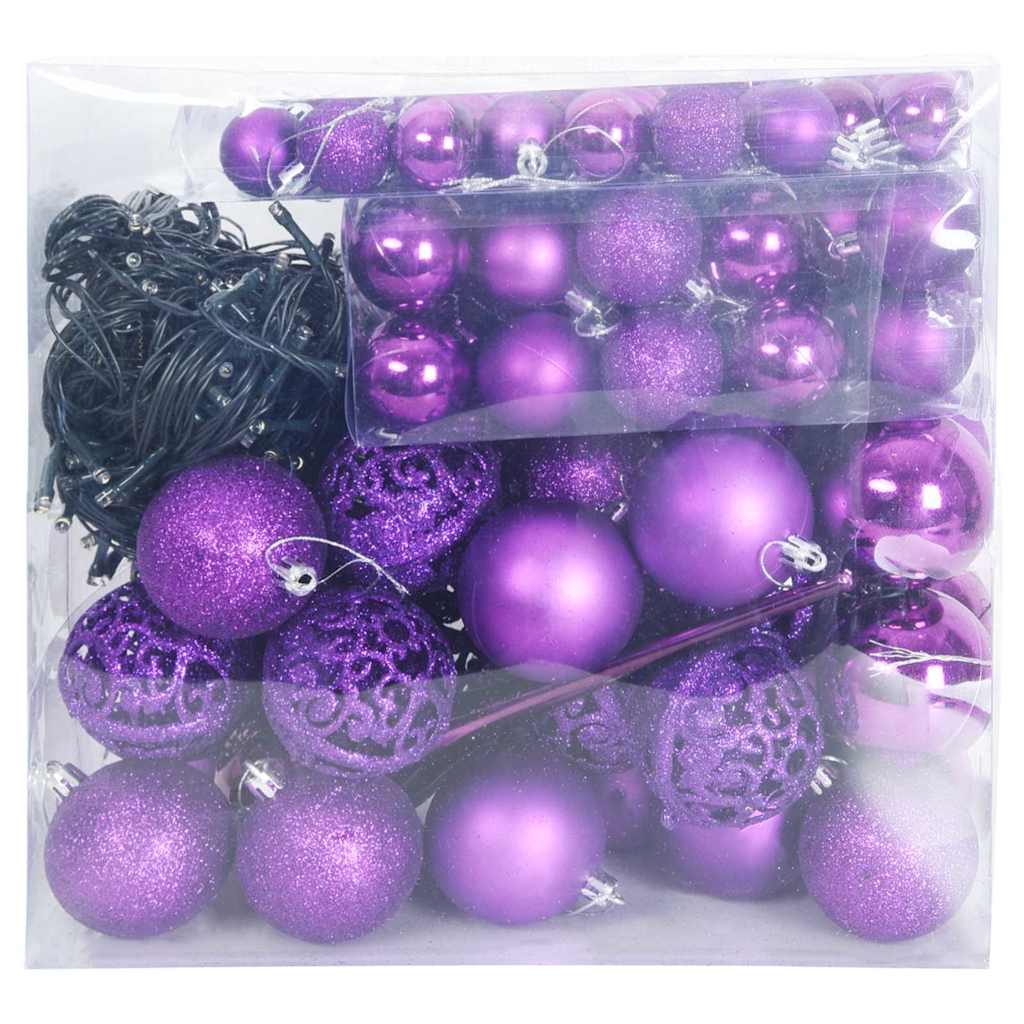 VidaXL set de bolas de Navidad con 300 LED 120 piezas plástico lila
