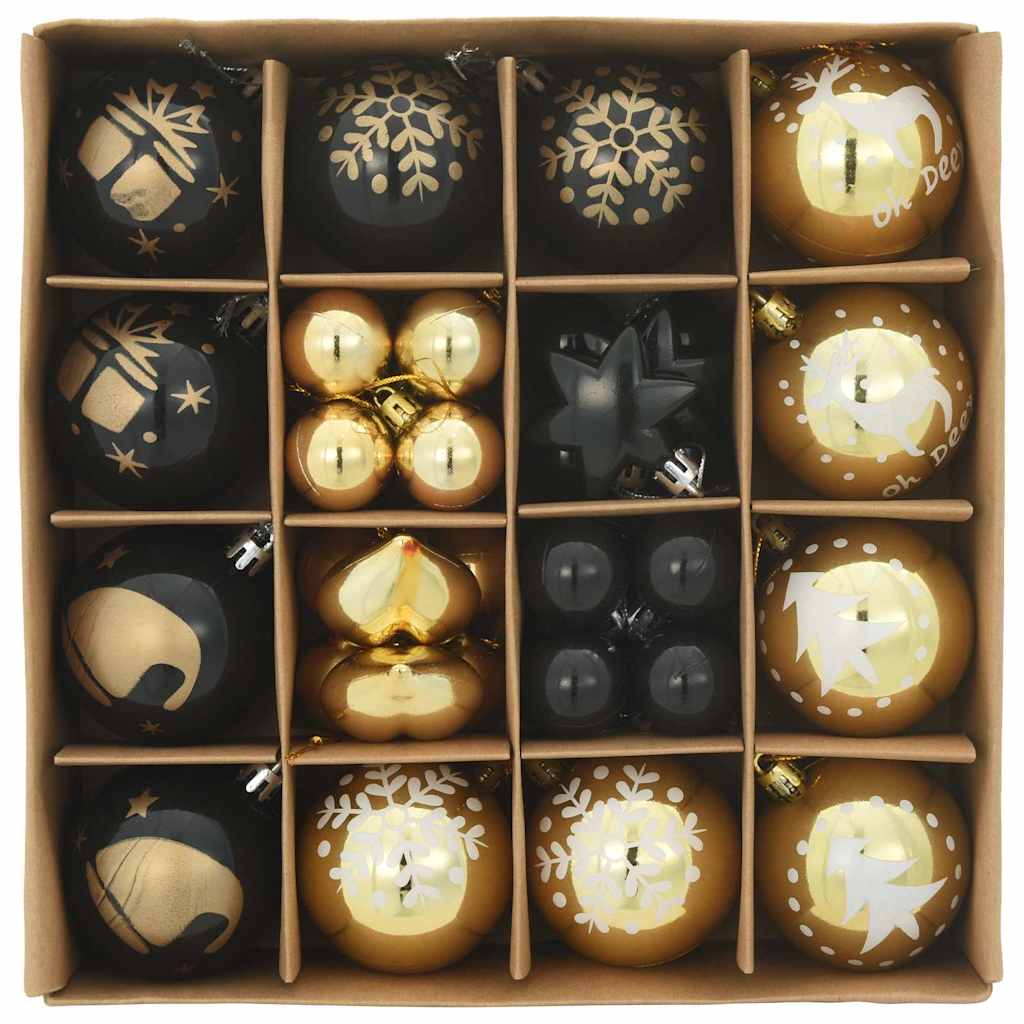 VidaXL Set di palline di Natale 40 pezzi in plastica nera e oro