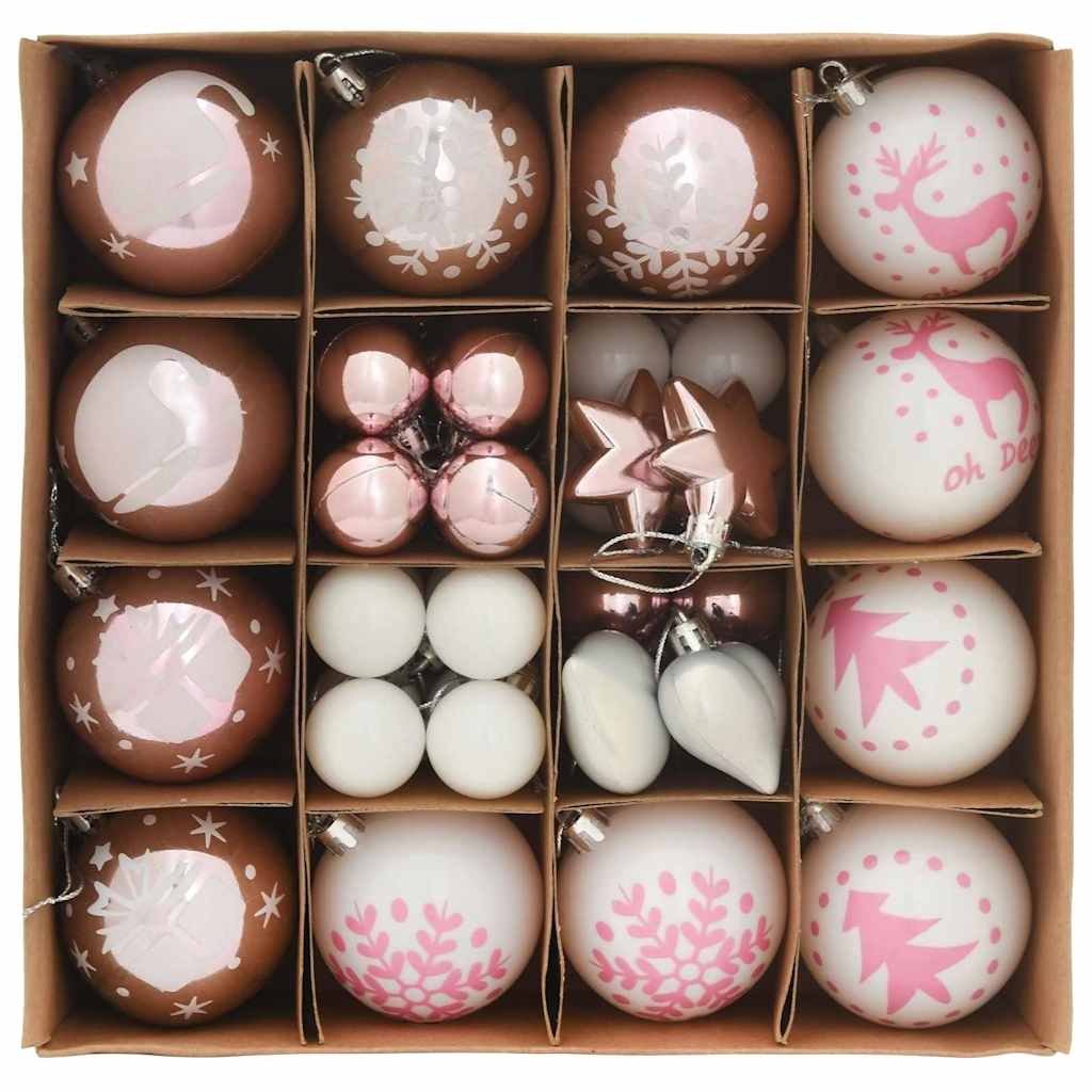 VidaXL Set palline di Natale 40 pezzi in plastica bianca e rosa