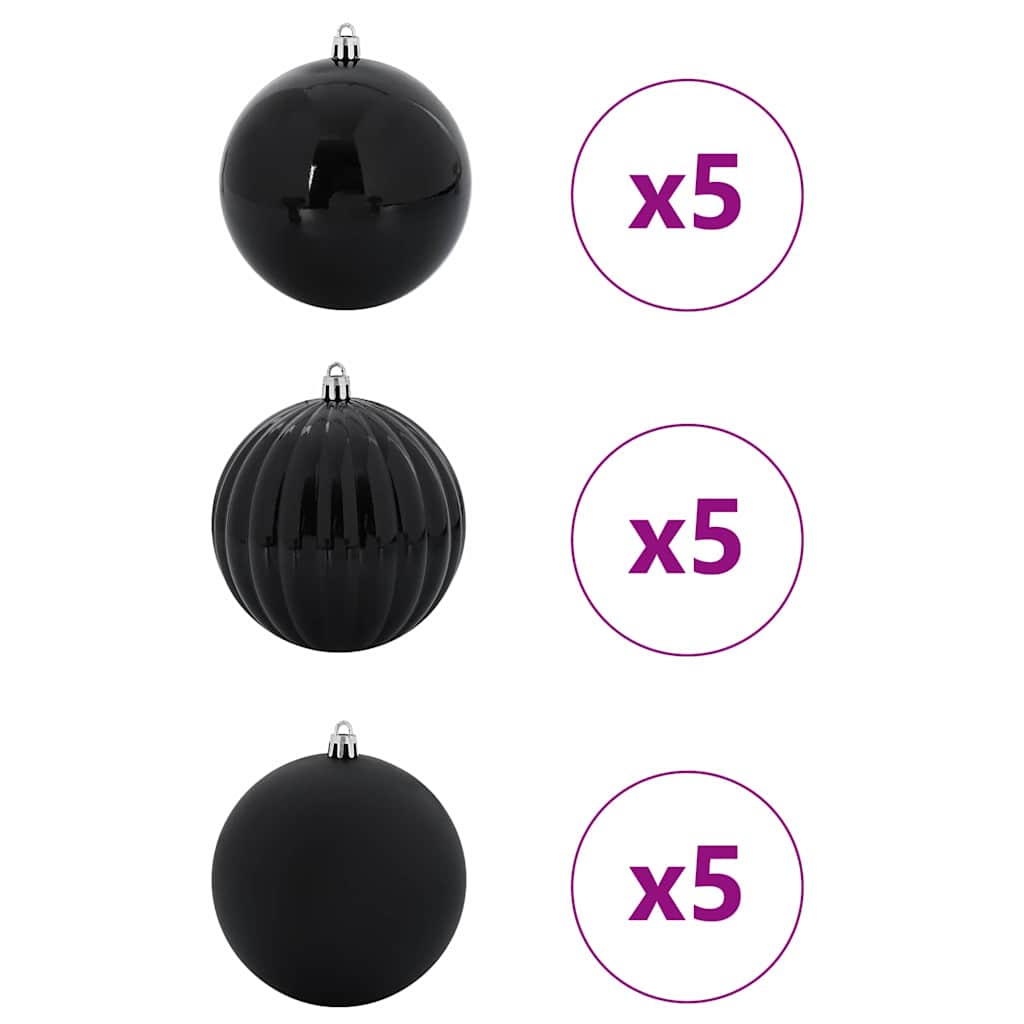 Vidaxl set palline di Natale xl 15 pezzi in plastica nera