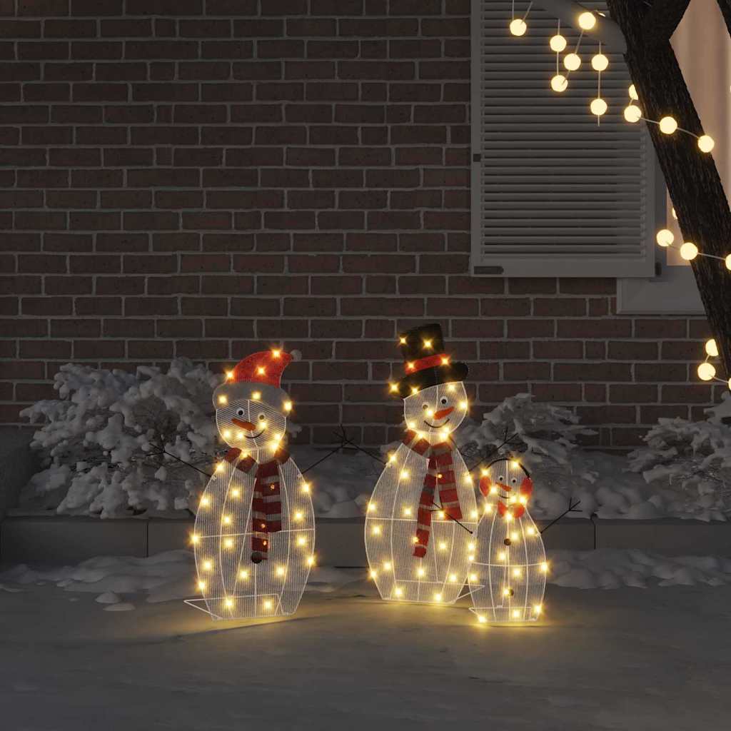 Vidaxl verlichte sneeuwpop familie 3 pcs warmwit polyester