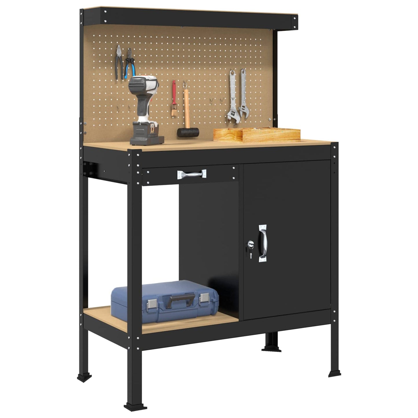 Bancos de trabajo vidaxxl con cajón negro 90 x 49 x 141 cm acabado madera