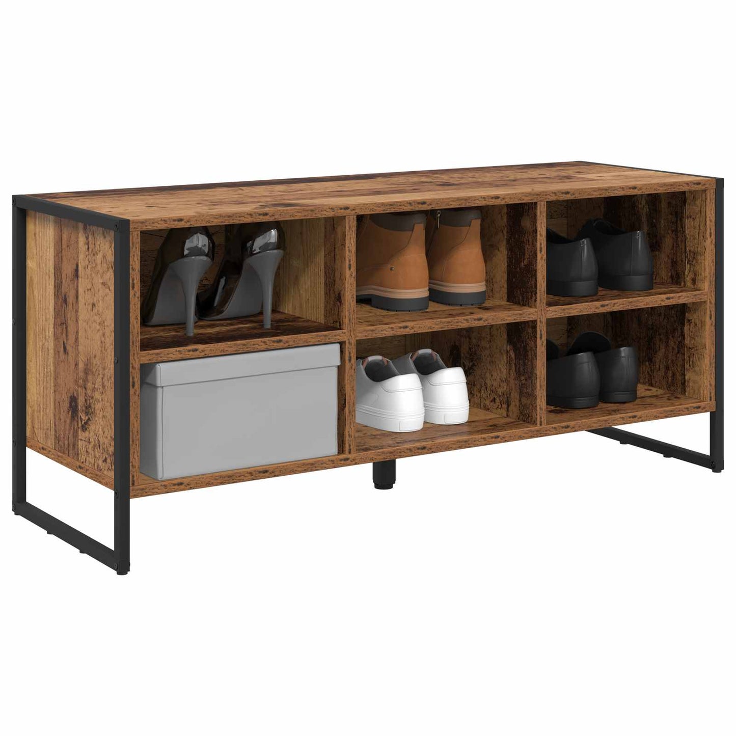 VidaXL zapatero con almacenaje madera vieja 60 x 35 x 44 cm madera procesada