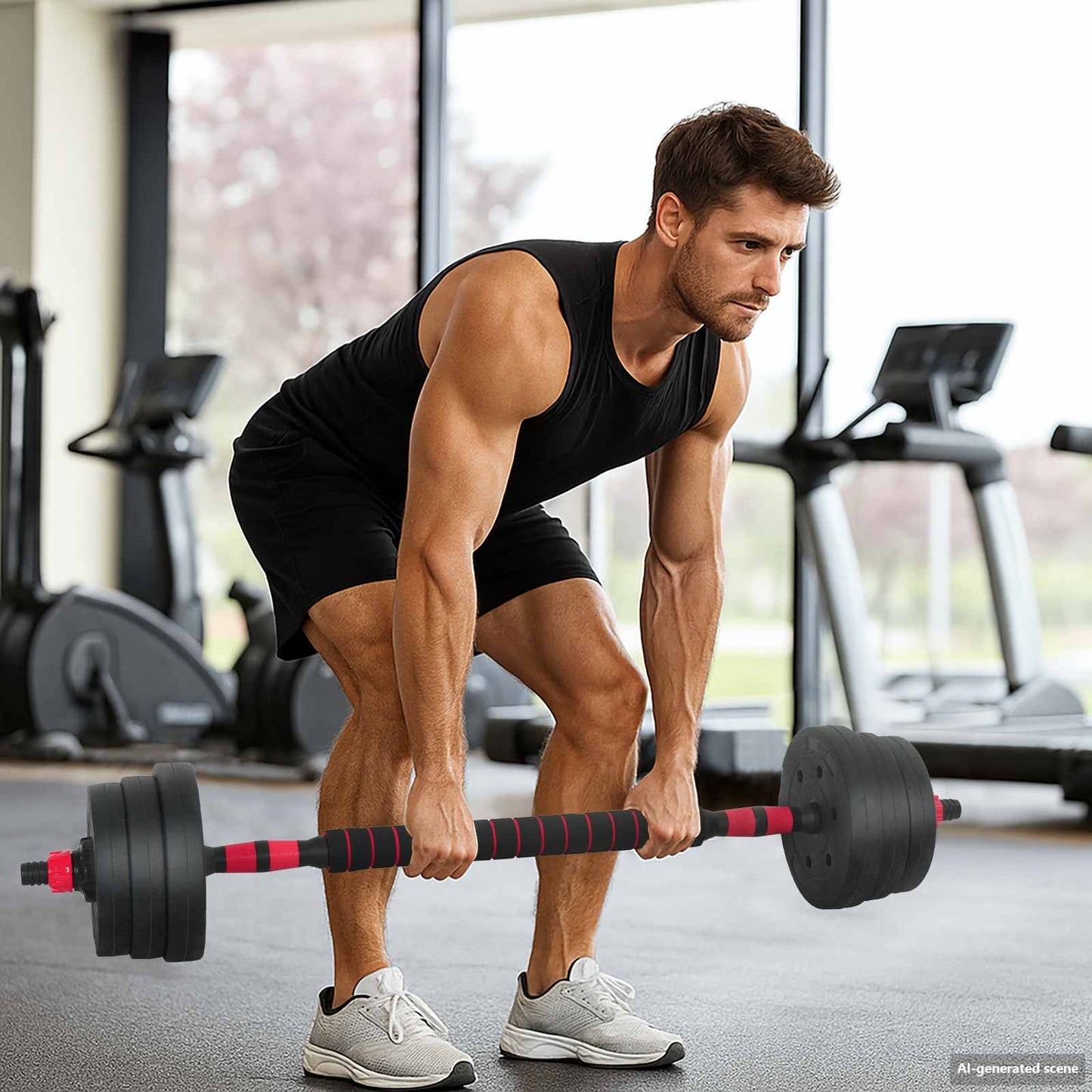 Set manubri-bilanciere VidaXL 2 in 1 30 kg nero e rosso