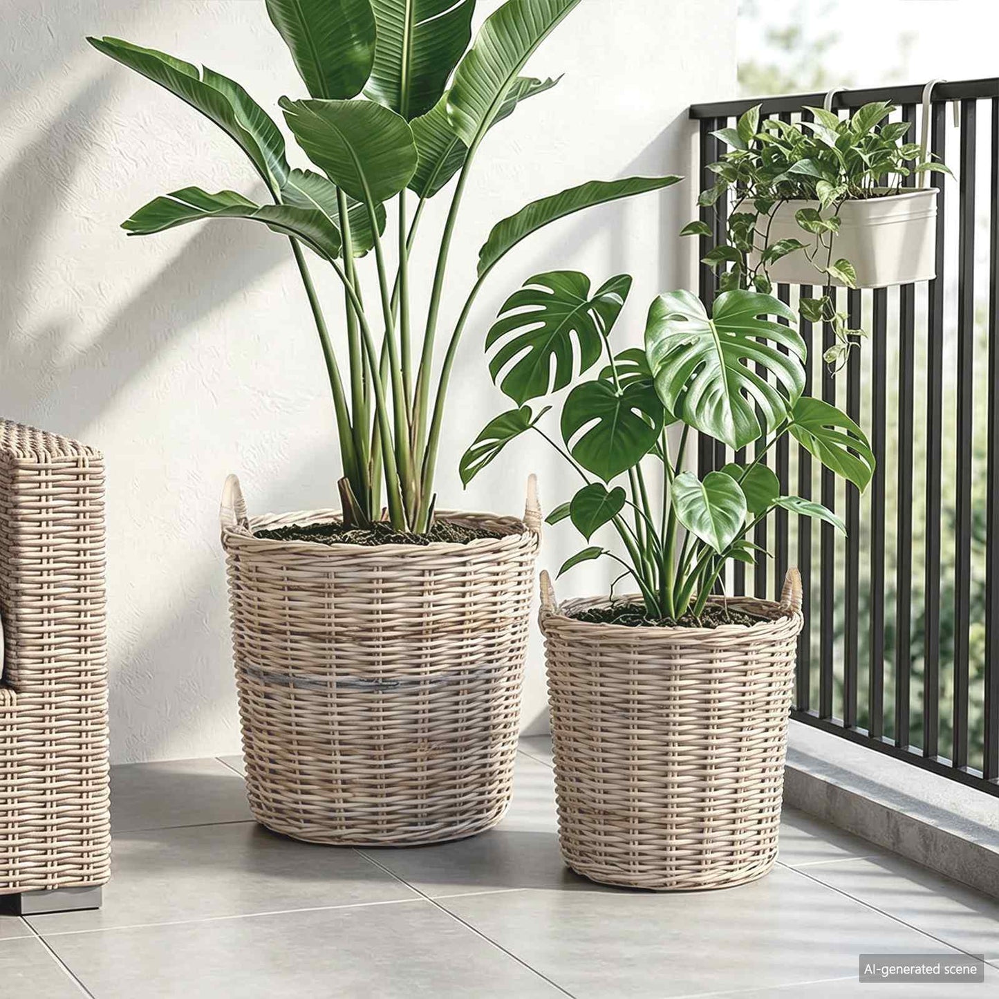 Vidaxl plantermand met opslag 2 pcs grijs lacak riet