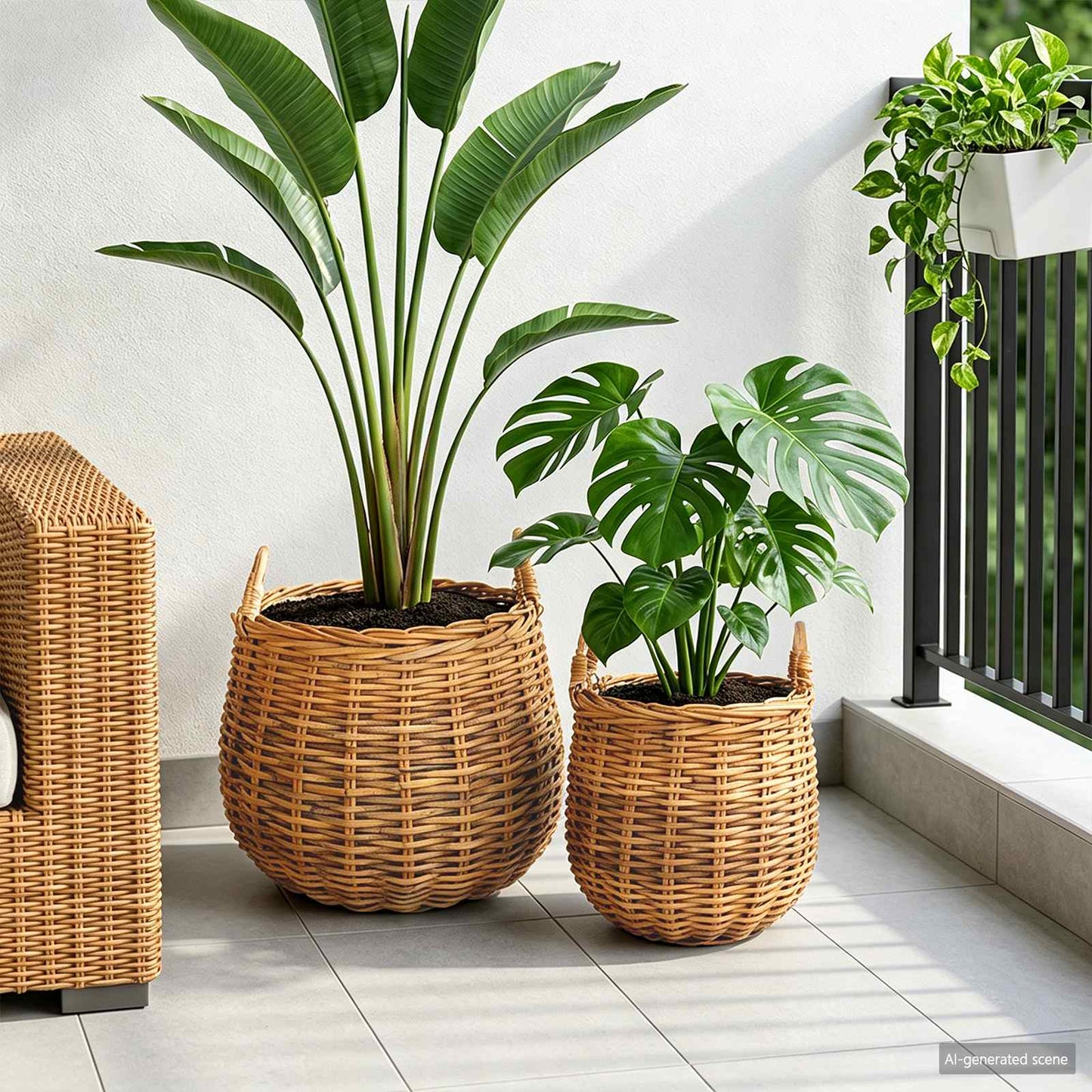 Vidaxl plantermand met opslag 2 pcs bruin lacak riet
